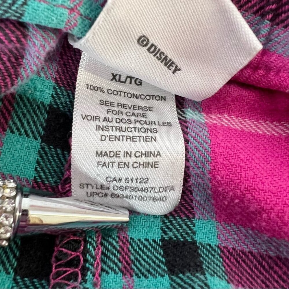 Disney tinkerbell trouble pants Plaid Pajamas Pink and blue tie up waist strings - Picture 6 of 7